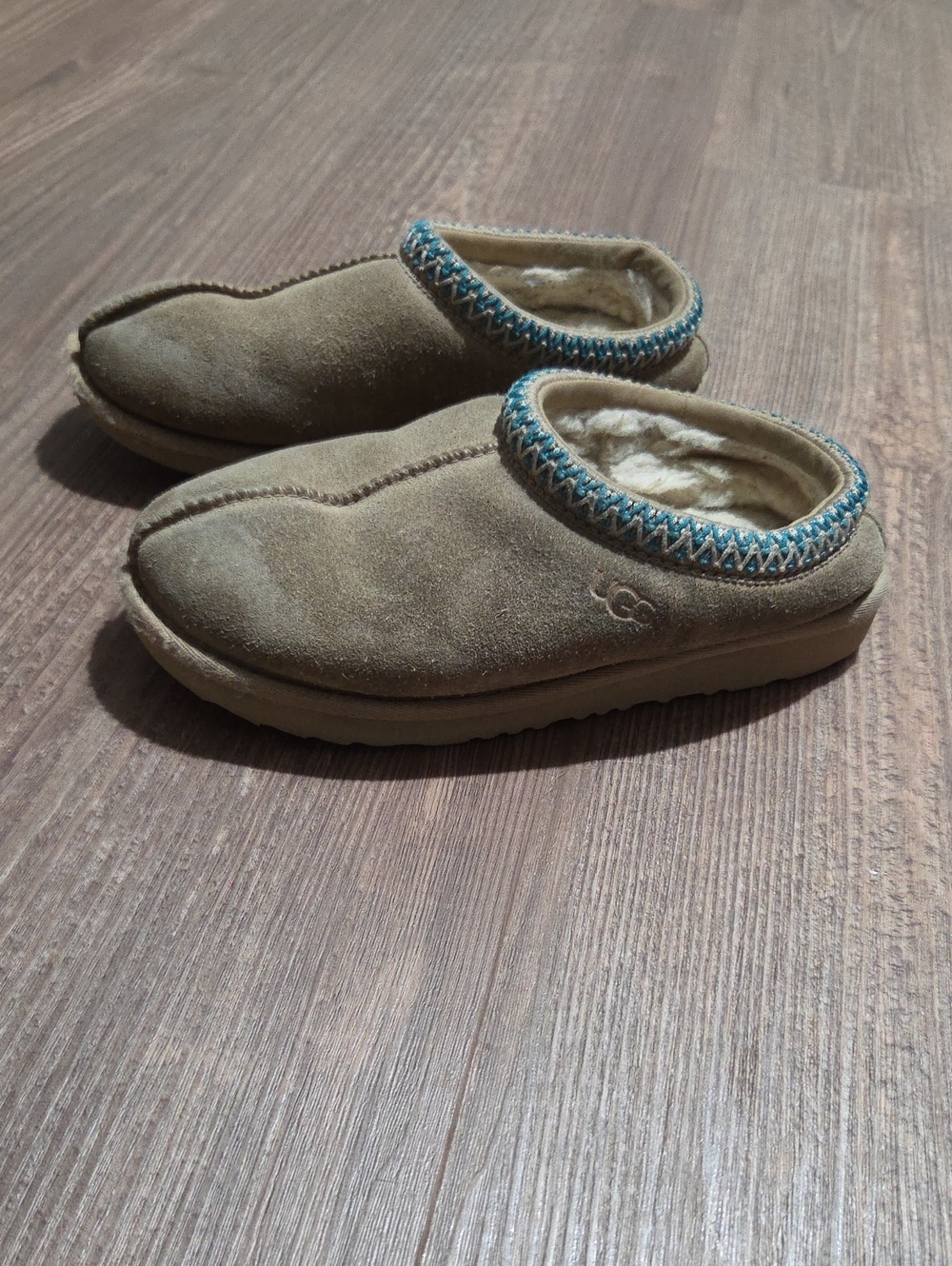 UGG Tasman Kids Suede Slip-On Clogs with Blue Trim